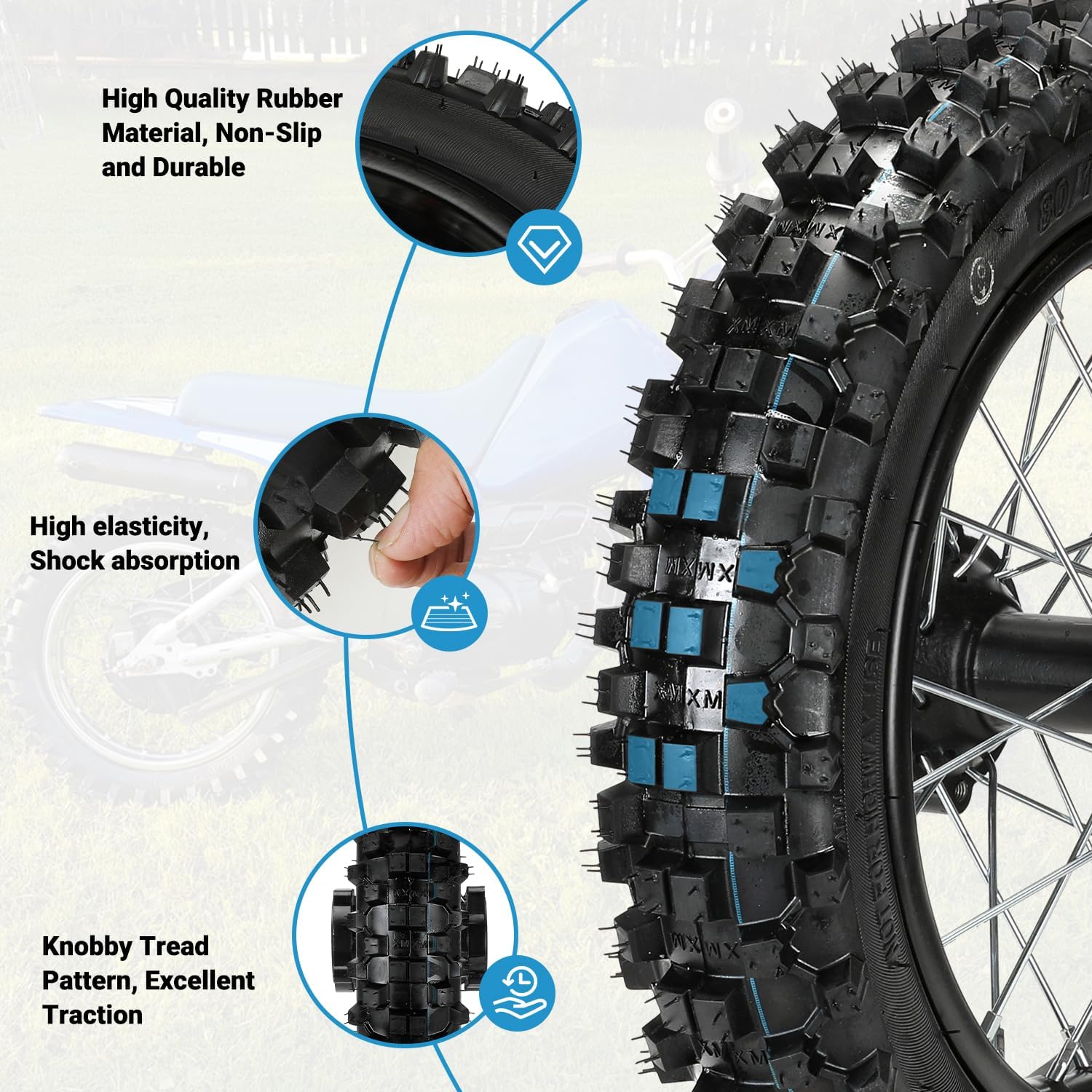 EOPOAYI 80/100-12 3.00-12 Dirt Bike Rear Wheel Tire Tube Assembly Compatible with 90cc 110cc 125cc SSR125 Taotao DB14 KX65 Coolster QG-214 CX65 Baja DR70 Off Road Motocross Parts with 12mm Bearing